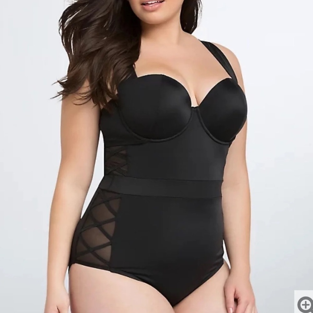 Torrid Black Side Lattice Swimsuit